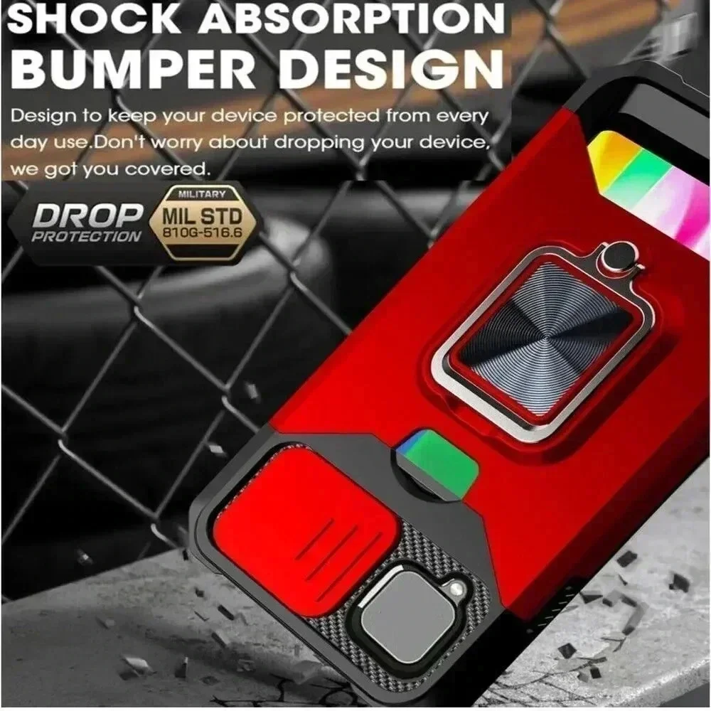 Premium Kick Stand Cardholder Case for Samsung A22 5G Shockproof Black &‎ Red